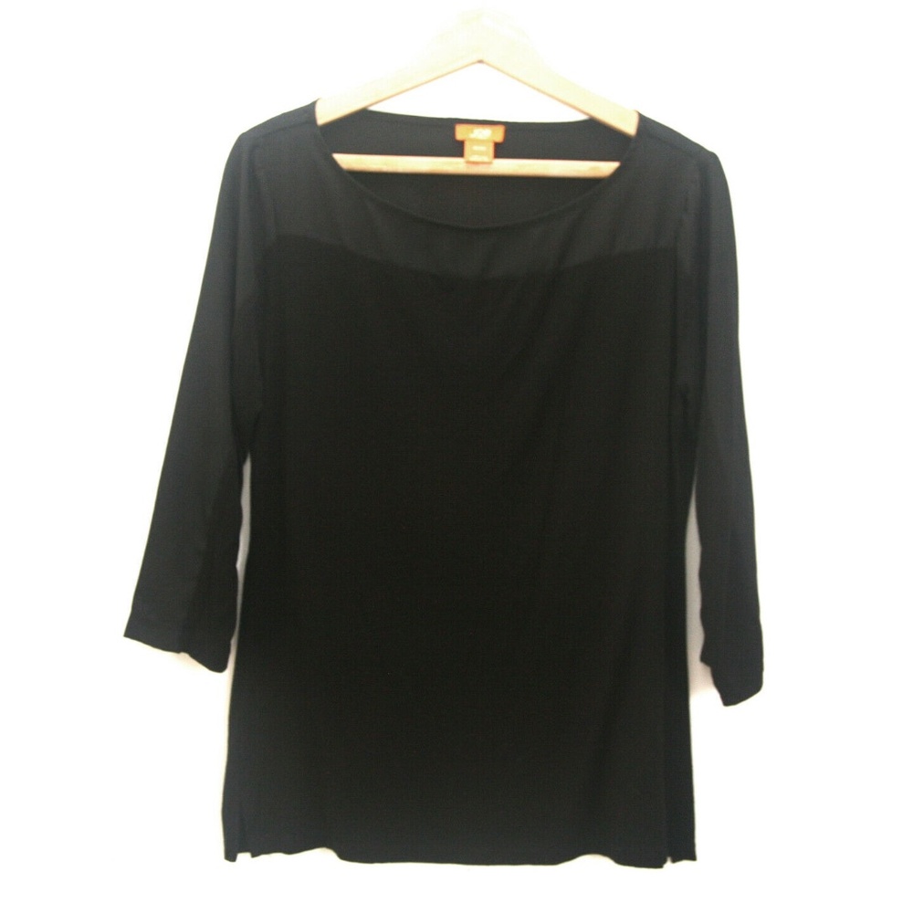Size M - JOE FRESH Women's Black Double Texture 3/4 Sleeve Blouse